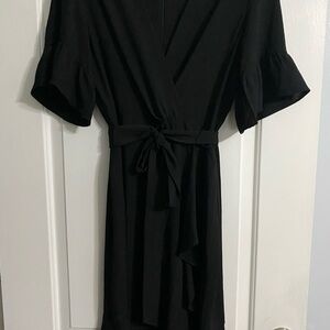 Emma & Michele Black A Tiered Ruffle Faux Wrap Dress Women's 12